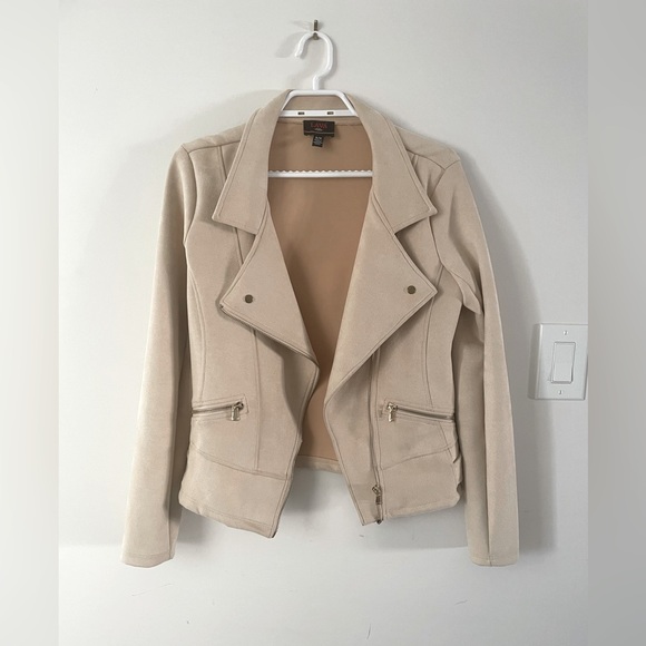 Suede Beige Moto Jacket - Picture 1 of 9
